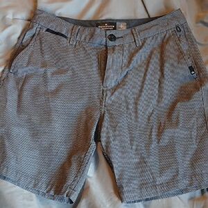 Quiksilver Men’s Black and White Pinstripe Flat Front Shorts